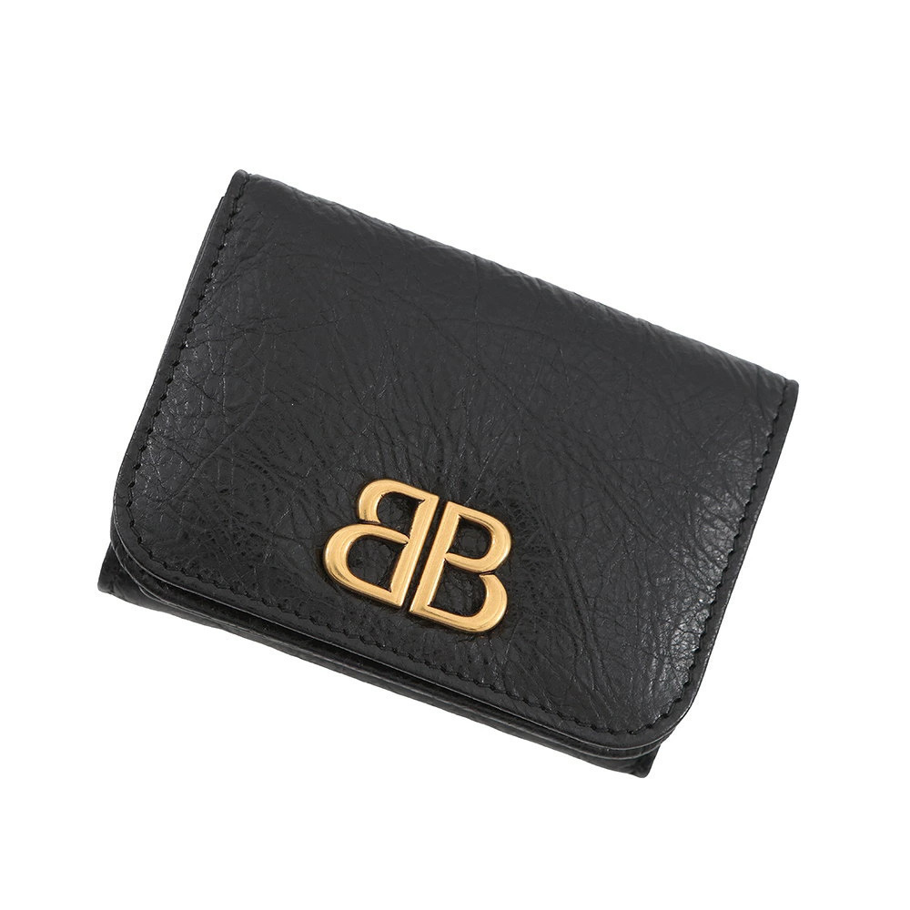 Balenciaga Tri fold Wallet Monaco Puffy Arena Lambskin Black